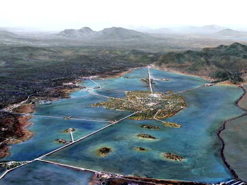 An artist’s conception of what Tenochtitlan may have looked like when Spanish explorers arrived.